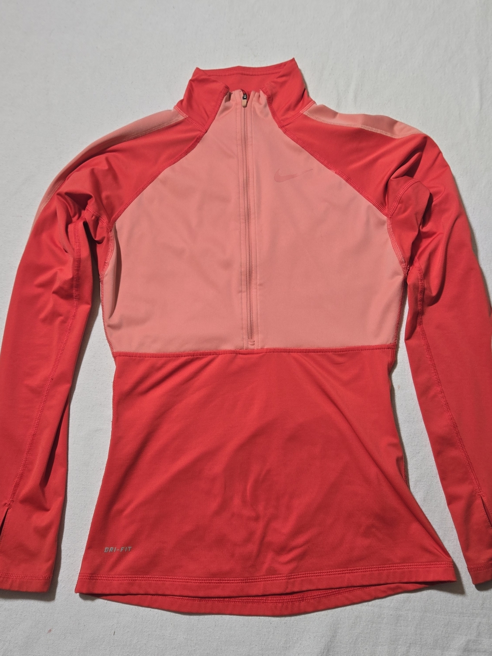 Nike Women's Coral and Light Pink Dri-FIT Half-Zip Athletic Top